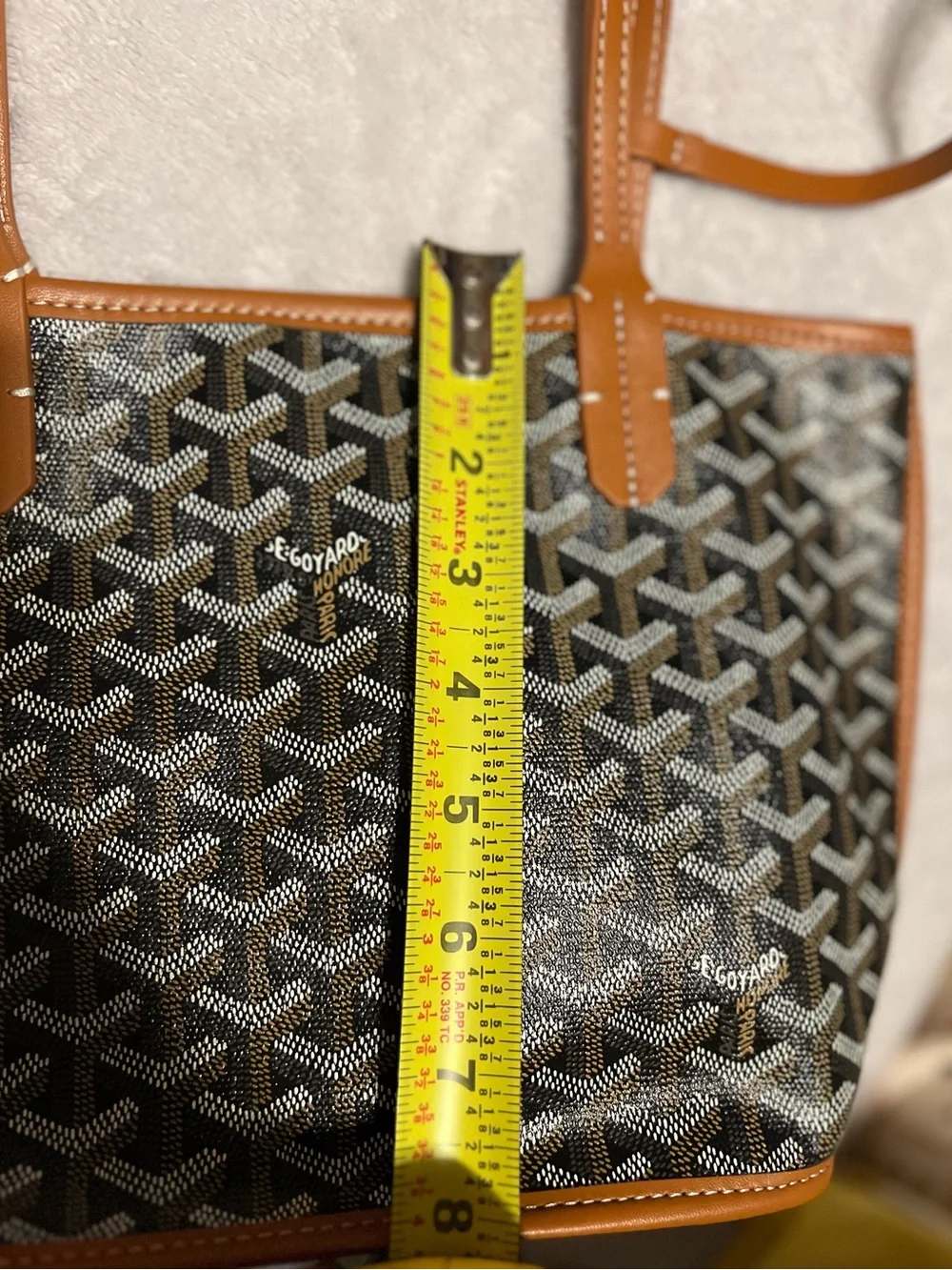 Goyard-Style Black & Tan Canvas Tote with Matching Pouch